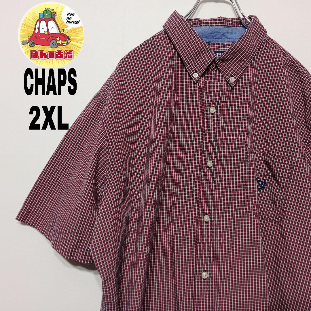 USA古着 CHAPS　半袖ボタンシャツ2XL　レッドネイビー　チェック
