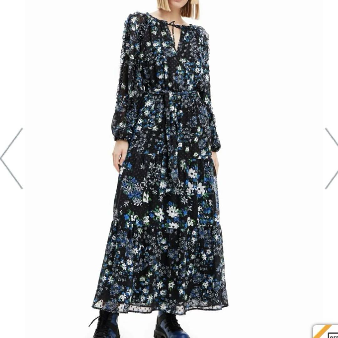 デシグアル 花柄 スイスドット ミディワンピース L シフォン