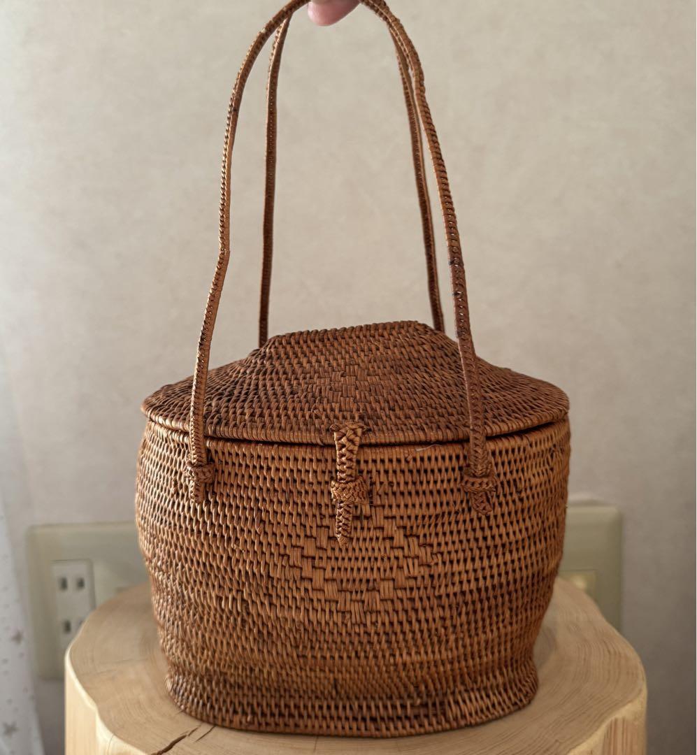 ハンドメイド ブラウン かごバッグ