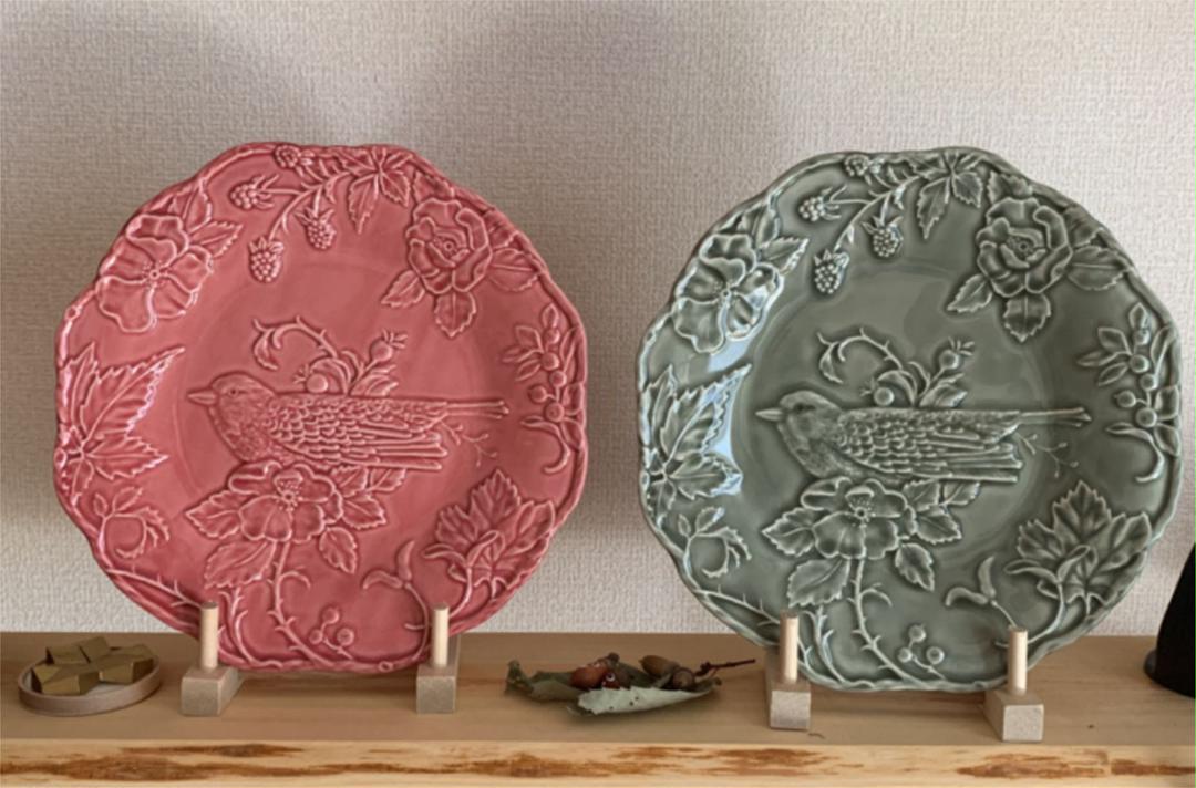 鳥と植物のお皿