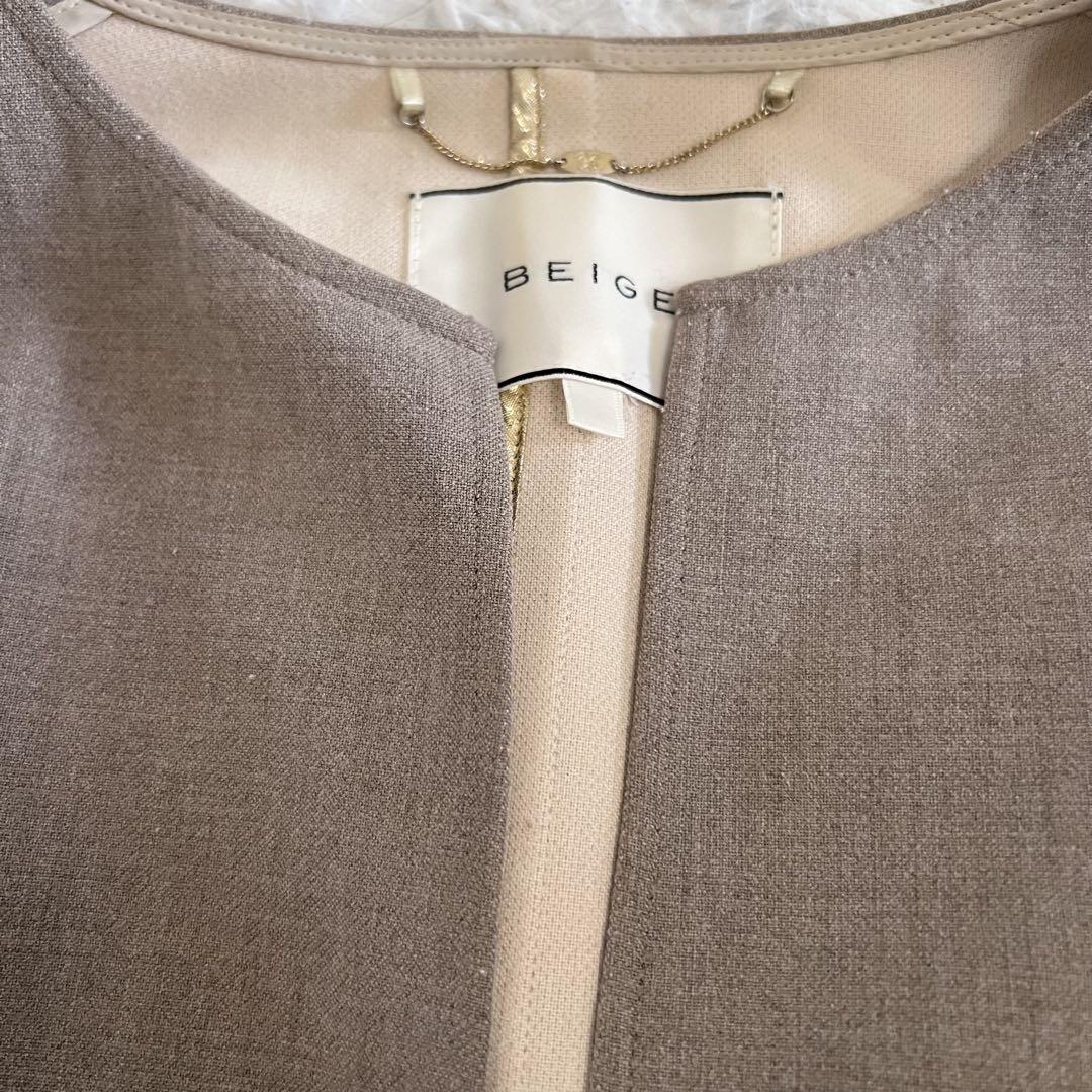 美品✨20ss ベイジ ノーカラージャケット ベルト 大きいサイズ ベージュ