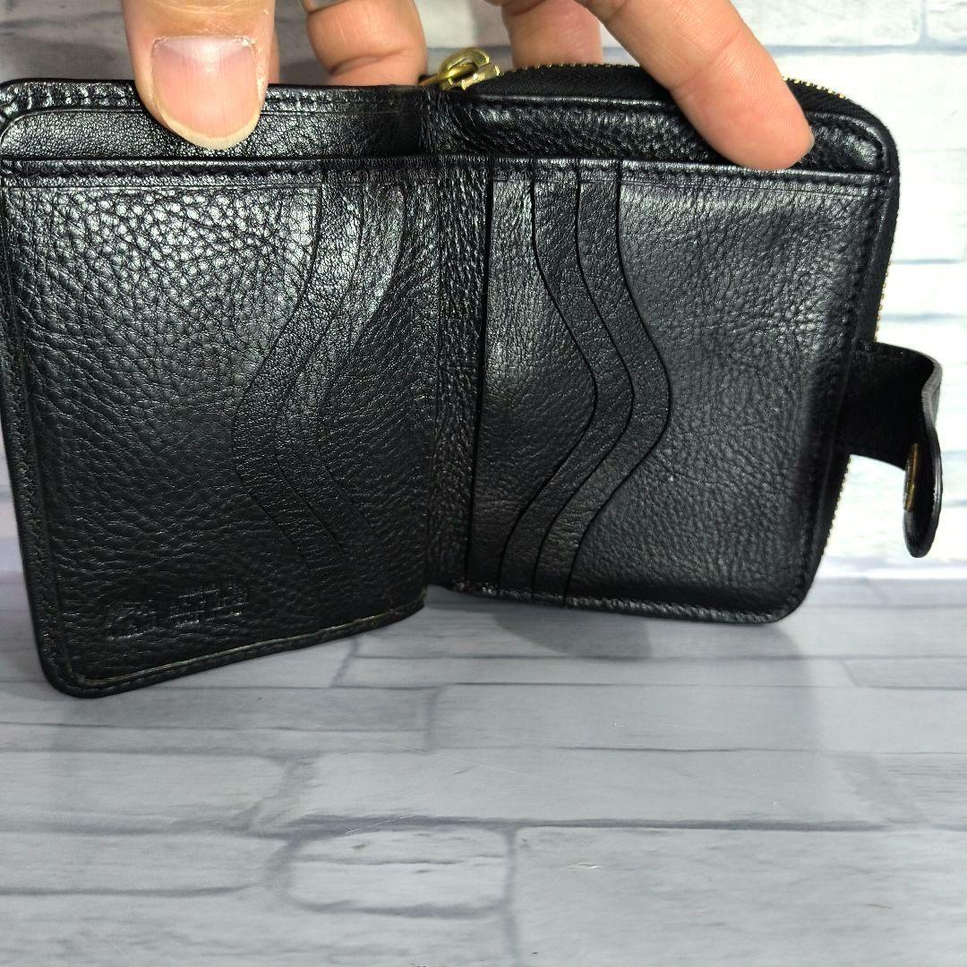 極美品　IL BISONTE　イルビゾンテ　レザー 二つ折り財布 黒　金ボタン