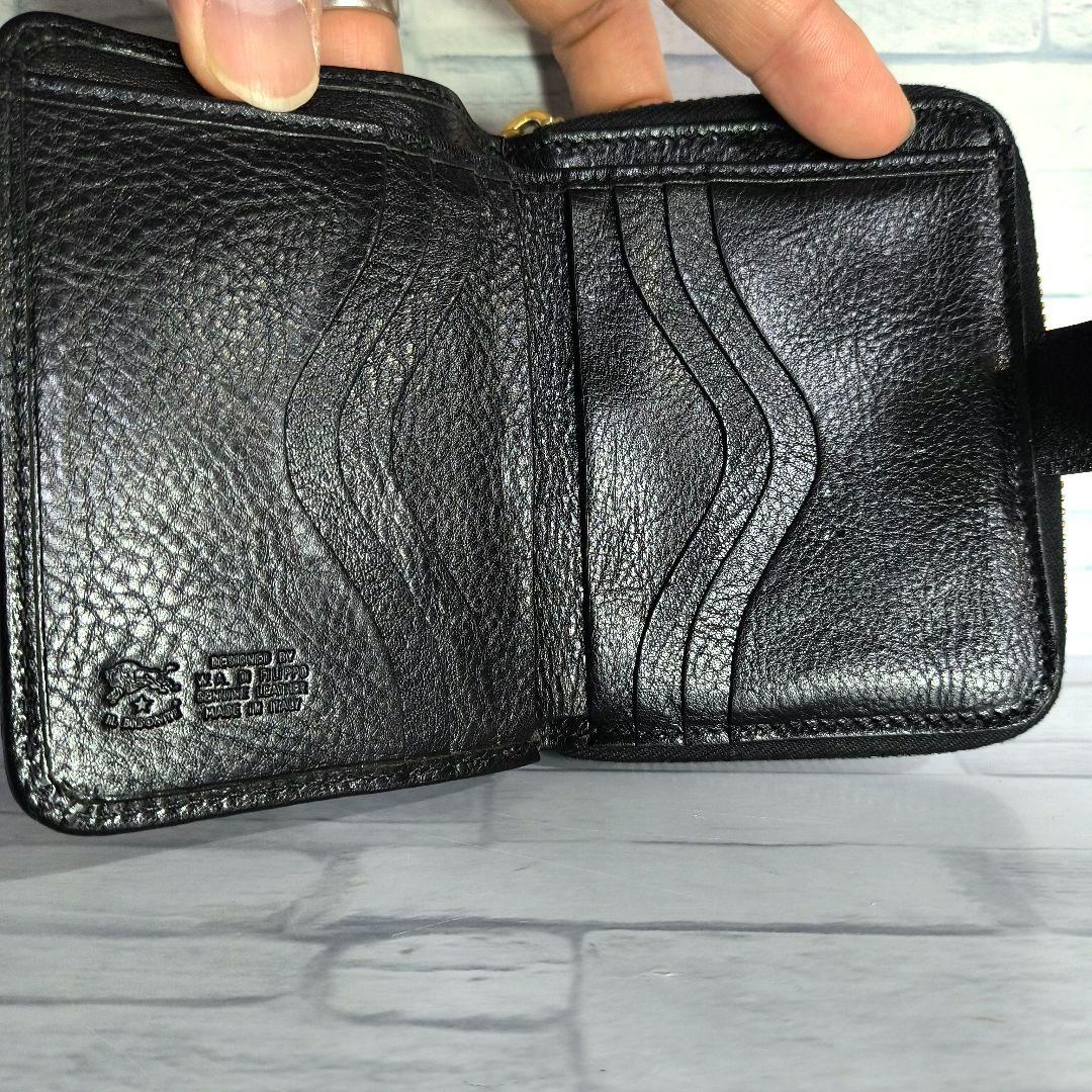 極美品　IL BISONTE　イルビゾンテ　レザー 二つ折り財布 黒　金ボタン