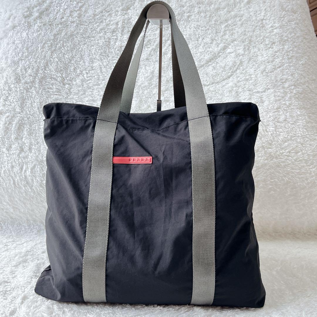プラダスポーツ PRADA トートバッグ　ブラック　ナイロン　レッドライン