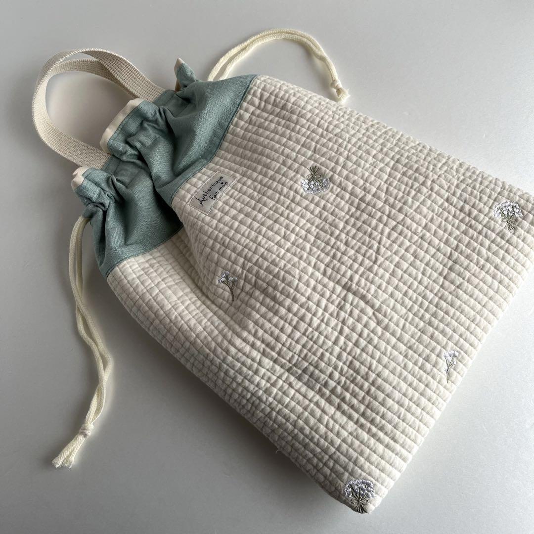 ヌビキルト♡刺繍かすみ草/オフホワイト　入園入学3点セット　ハンドメイド　ヌビ