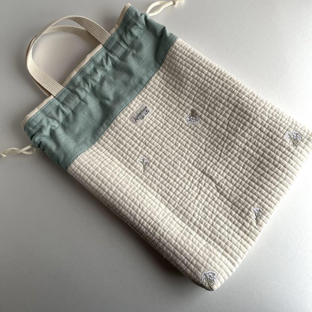 ヌビキルト♡刺繍かすみ草/オフホワイト　入園入学3点セット　ハンドメイド　ヌビ
