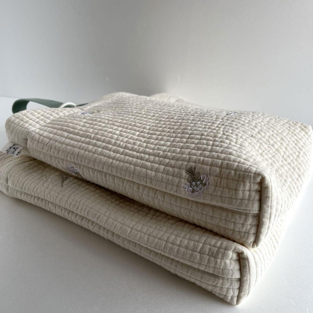 ヌビキルト♡刺繍かすみ草/オフホワイト　入園入学3点セット　ハンドメイド　ヌビ