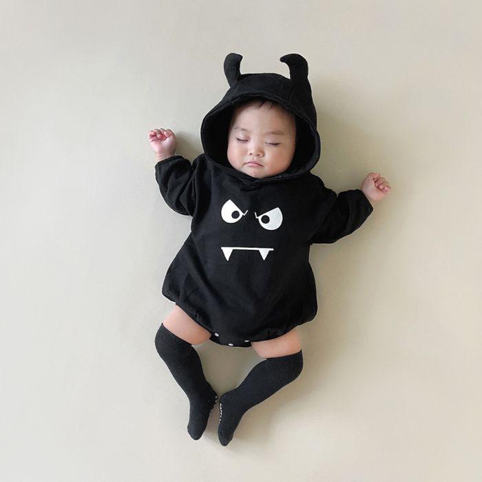 ベビー服 ハロウィン デビル パーカーロンパース 80 黒 人気
