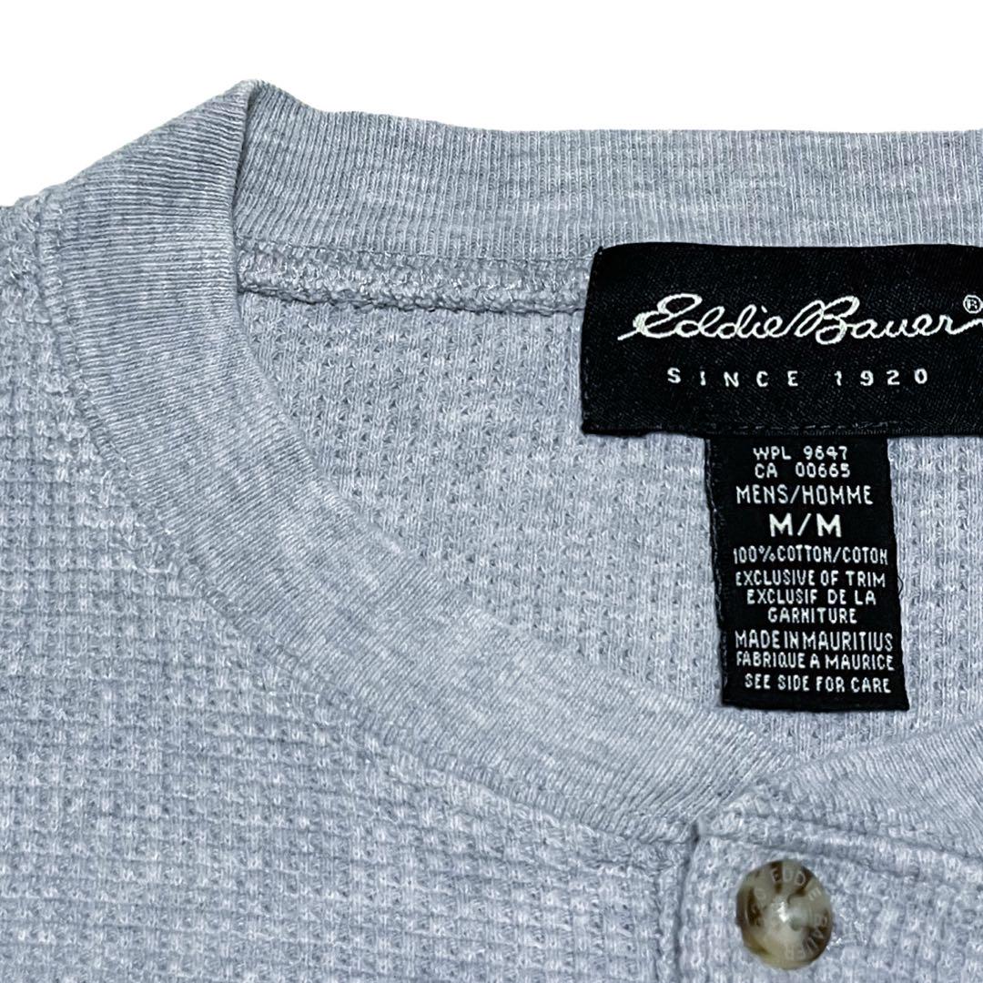 Eddie Bauer ヘンリーネックワッフルカットソー 杢グレー ロンT