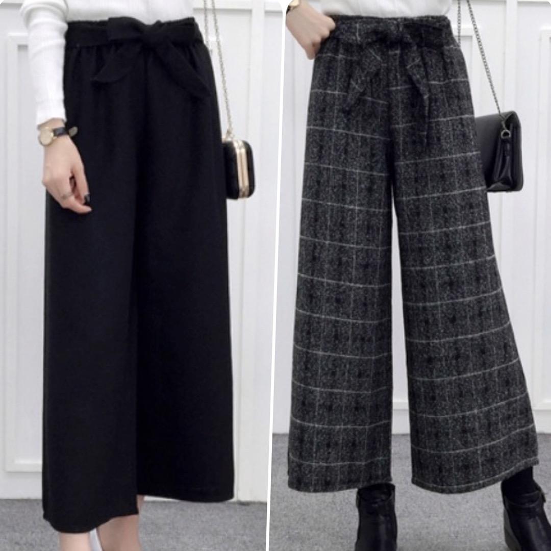 メルカリ ガウチョパンツ ウエストリボン ロング ワイドパンツ チェック L 999 中古や未使用のフリマ