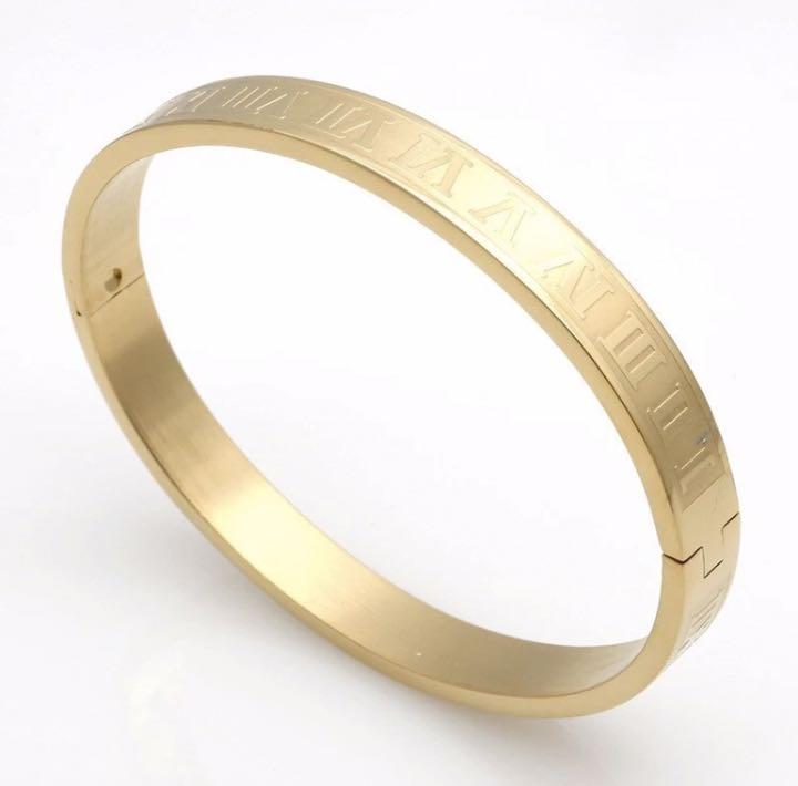 【新品】ローマ数字 ヒップホップ ゴールド ブレスレット バングル 6.4cm