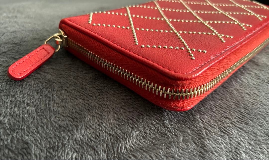 【稀少・美品】シャネル 長財布 ココマーク スタッズ　マトラッセ　カーフ レッド