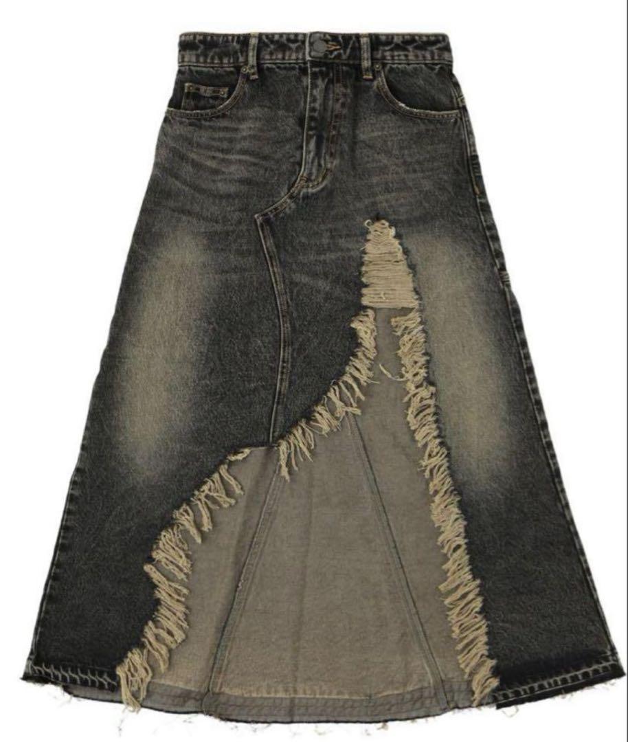 スカート ACLENT Vintage damage denim long skirt aclent Vintage damage denim long skirt