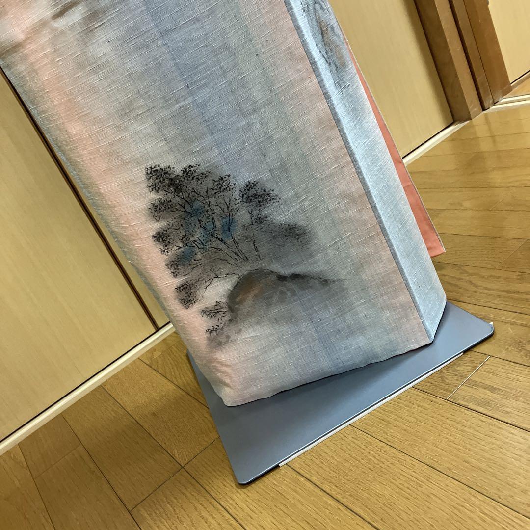 訪問着 紅花紬 山水柄の秀品❣️袷仕立上り❣️少々難あり❣️