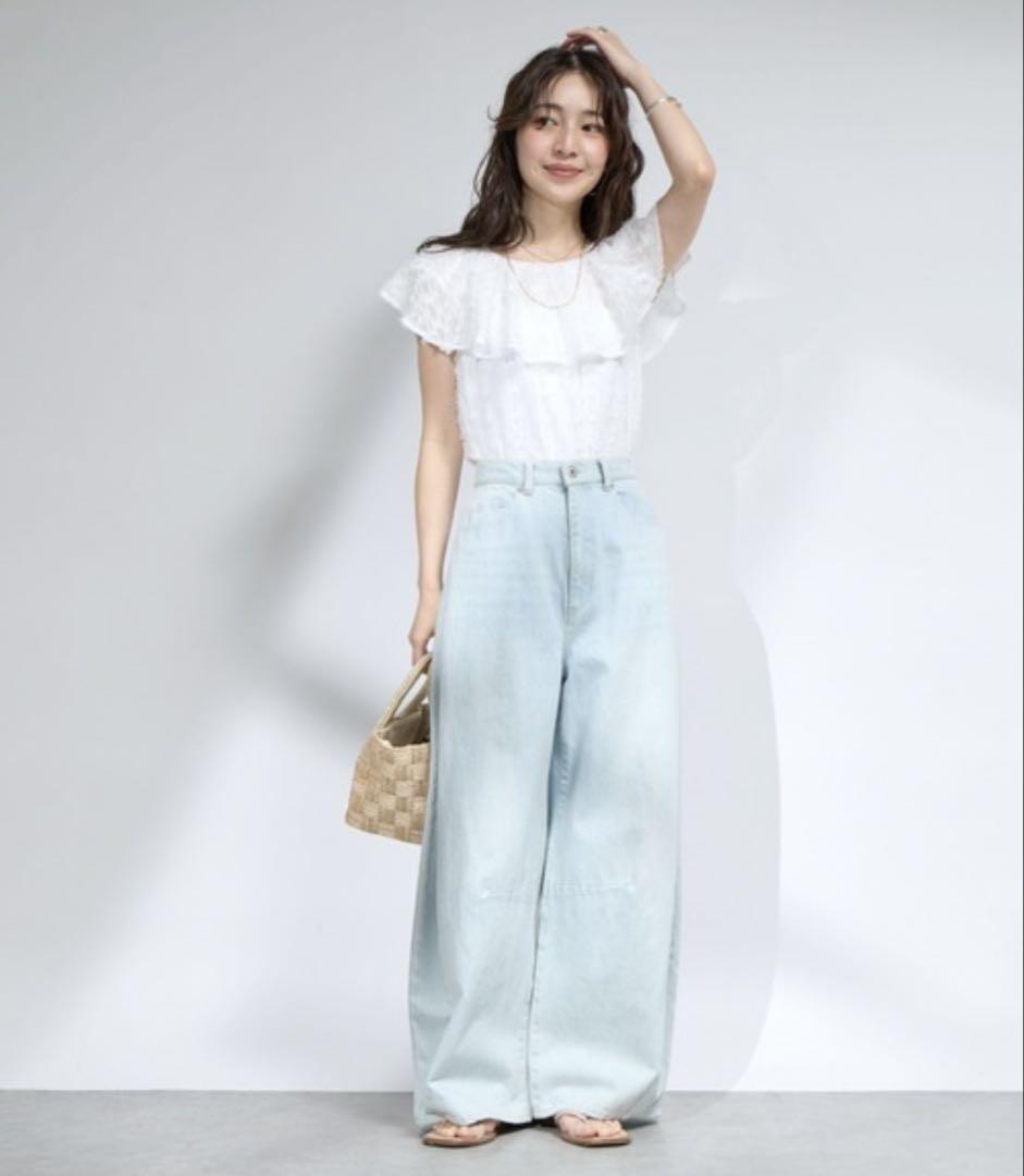 新品未使用ラブティクボンボン ワイドデニムパンツ