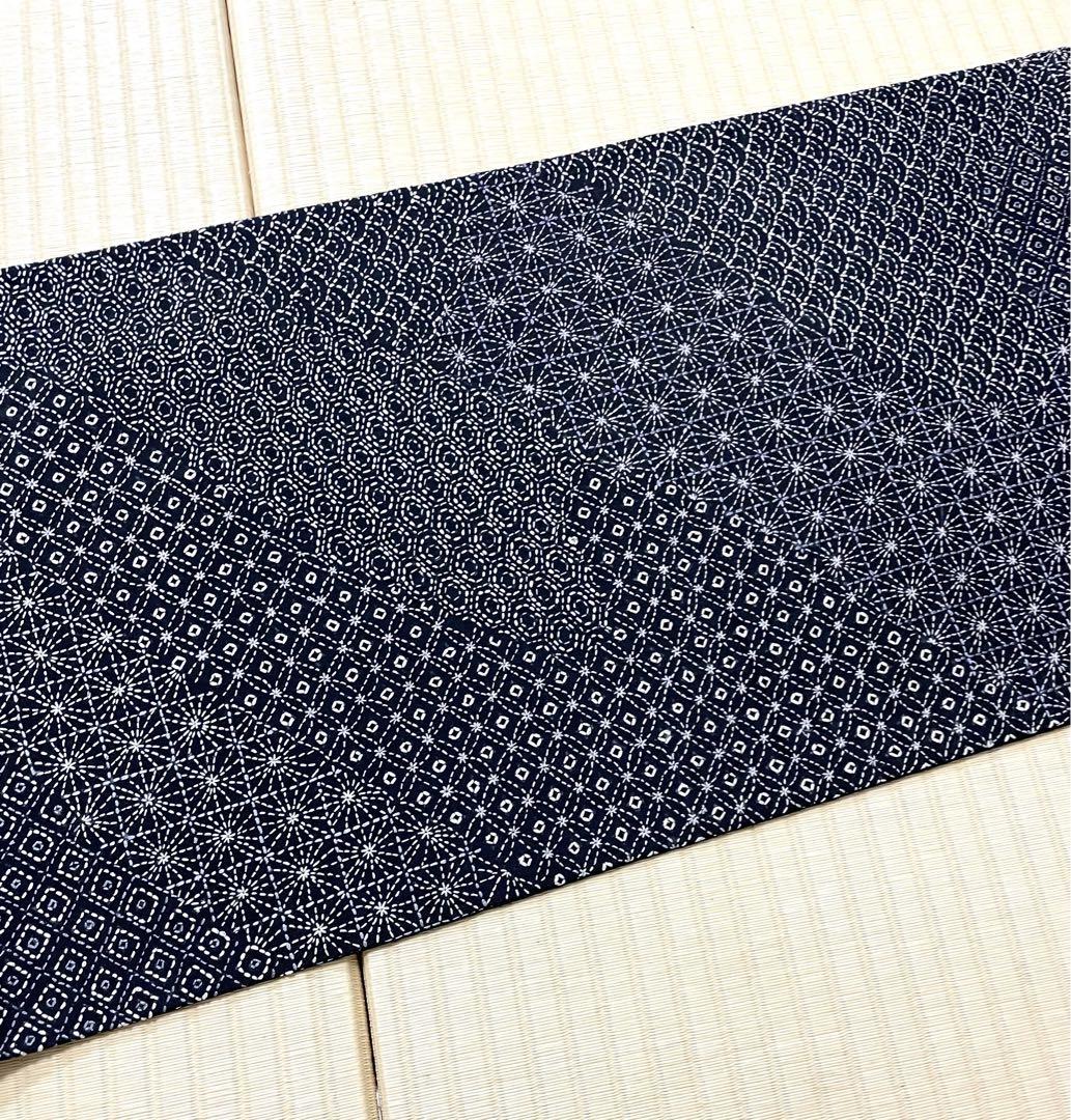 未使用 全通 総刺し子 黒地 袋帯