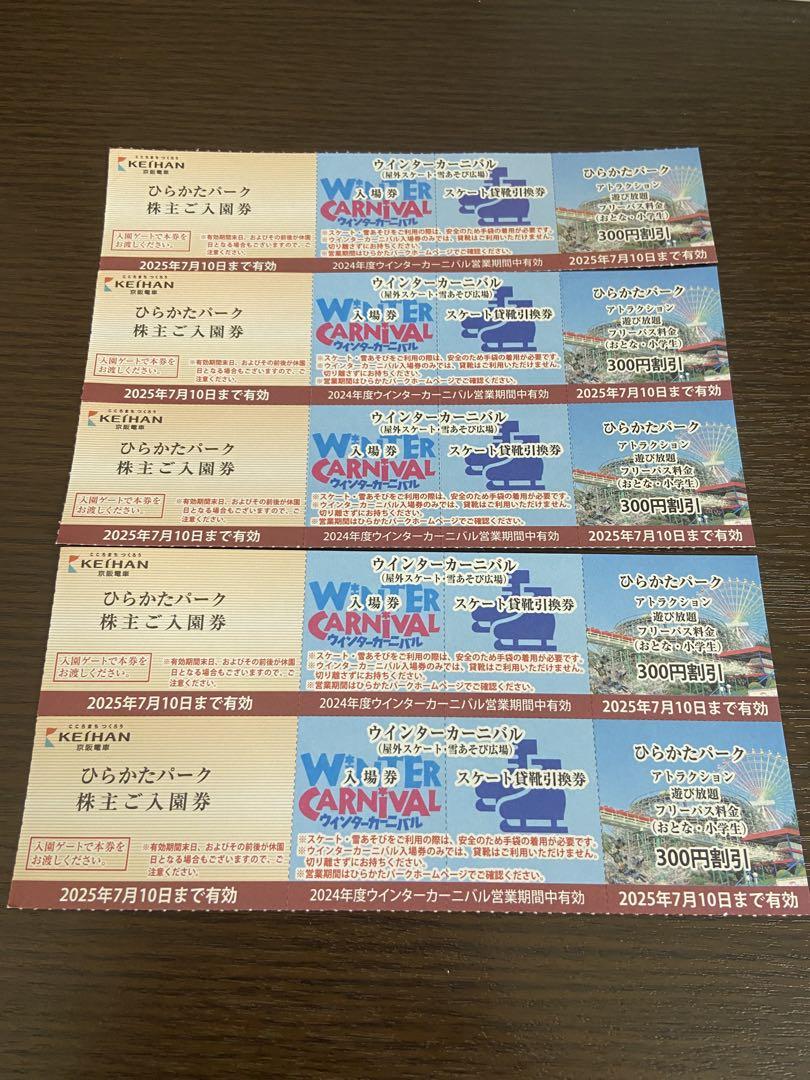 5名様分　ひらかたパーク株主ご入園券&ウィンターカーニバル入場券、貸靴引換券