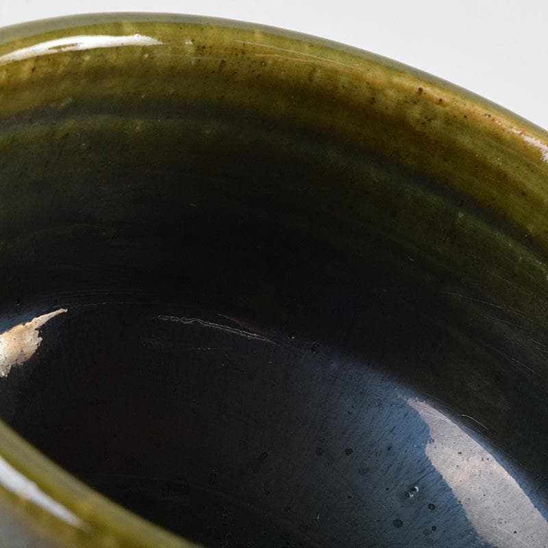 北大路魯山人作　織部焼　青織部　茶碗　黒田陶々庵極め箱　M　R9447 北大路魯山人作 織部焼 青織部 茶碗 黒田陶々庵極め箱 M R9447