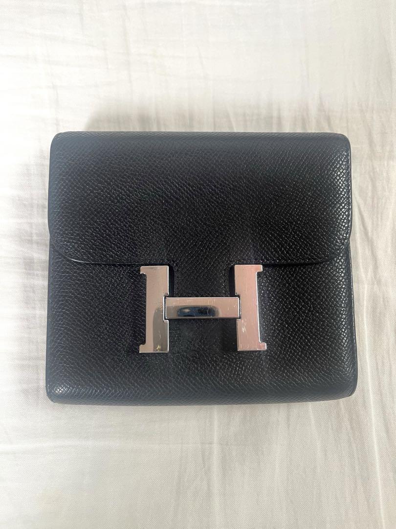 ブラックレザー Hロゴ 二つ折り財布
