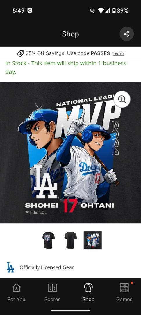 応援グッズ Shohei Ohtani 2024 MVP Fanatics t-shirt
