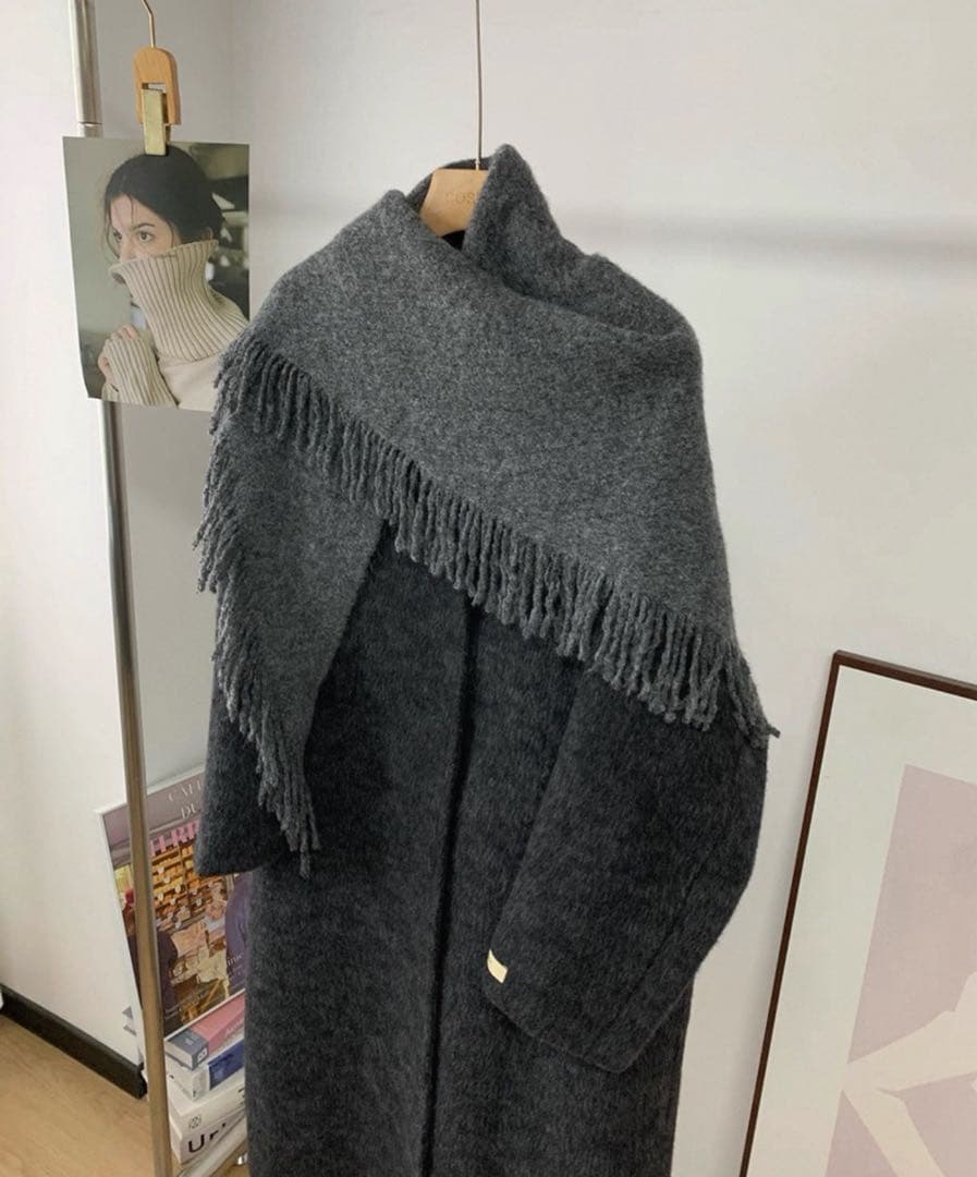 【新品未使用】アルパカウール混コート ショール付き 2wayデザイン 【新品未使用】アルパカウール混コート ショール付き 2wayデザイン