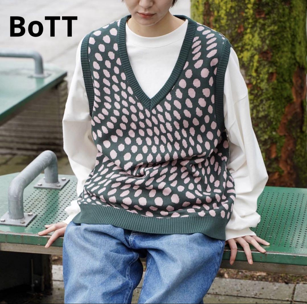 ✨特別価格✨OLLEBOREBLA ニットベスト　プルオーバー　水玉 BoTT 定価1.7万 ソーダ ニットベスト ドット柄 コットン