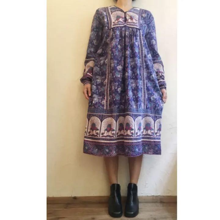 パープル系,L当季大流行 古着 ビンテージ 70s 花柄 総柄 パープル 紫 最大50%OFF 古着 ドレス ワンピース ロング 紫 パープル 総柄 花柄 70s ビンテージ ロングワンピース