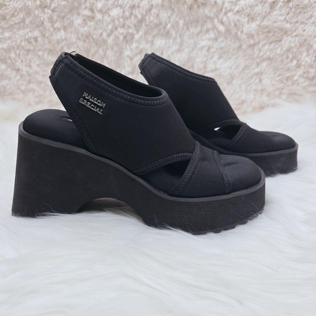 ✨超美品✨メゾンスペシャル ストレッチ カットオフ サンダル 黒 23cm