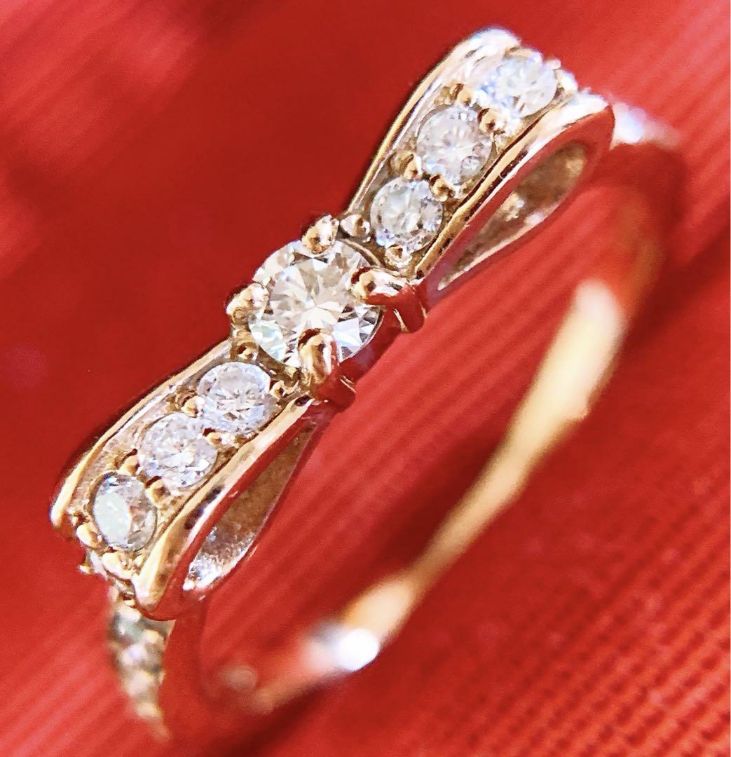 美品❗️D0.40CT✨k18PGリボンダイヤモンドリング k18ダイヤリング 画像3