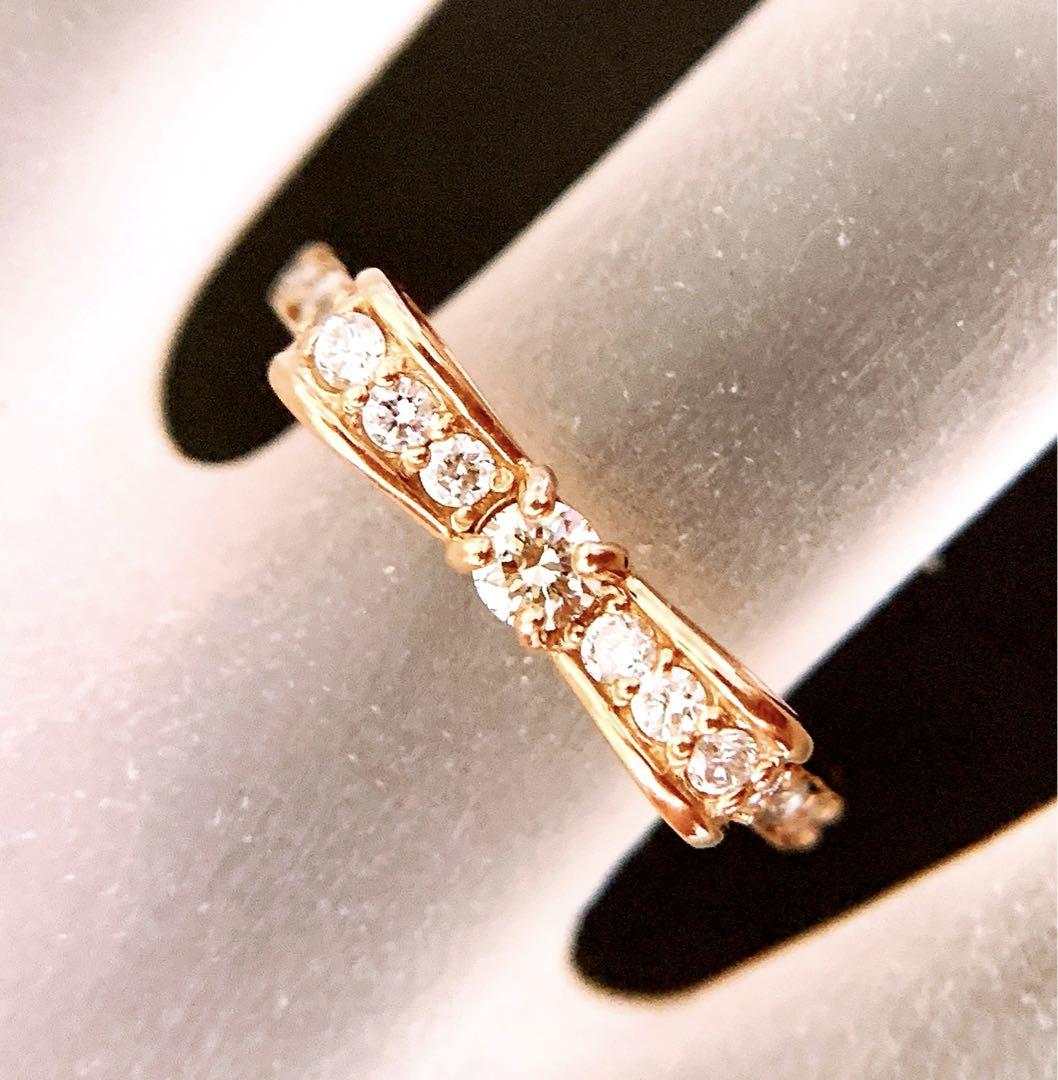 美品❗️D0.40CT✨k18PGリボンダイヤモンドリング k18ダイヤリング 画像8
