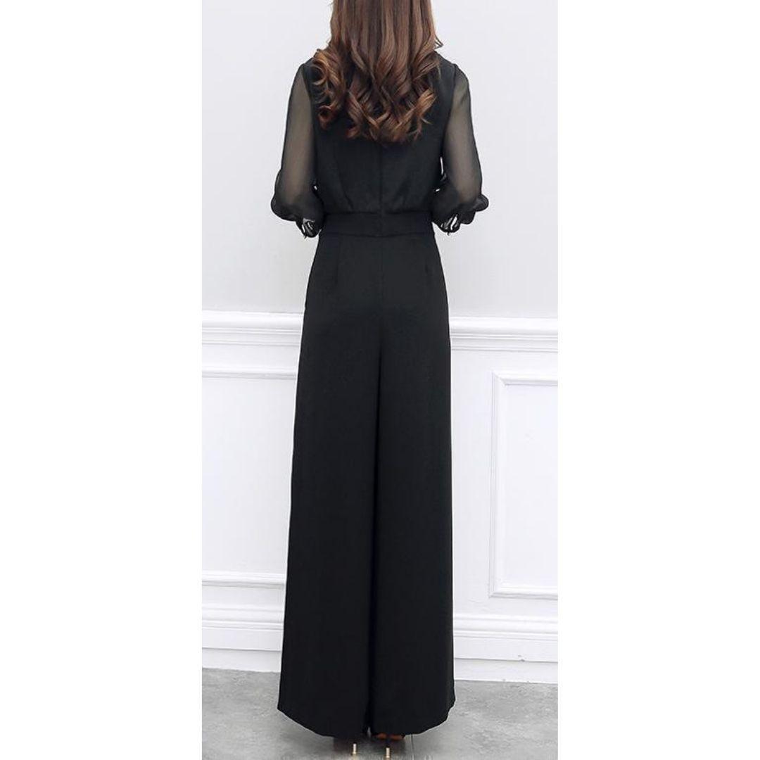 注目 Mパンツドレス パーティードレス オフィス 結婚式 黒15-1 綺麗