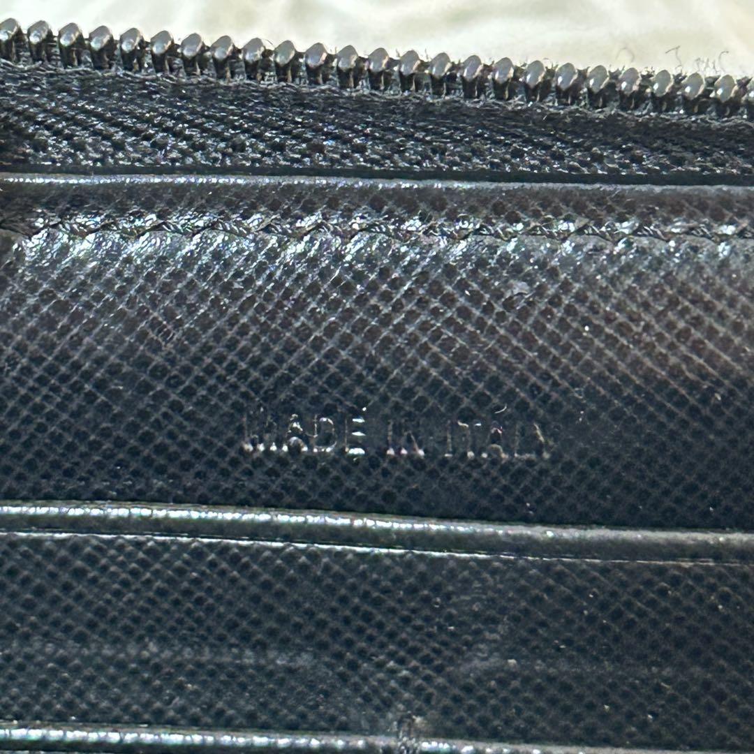 【美品✨人気/ラウンドジップ】プラダ　長財布　ナイロン　黒　レザー　三角プレート