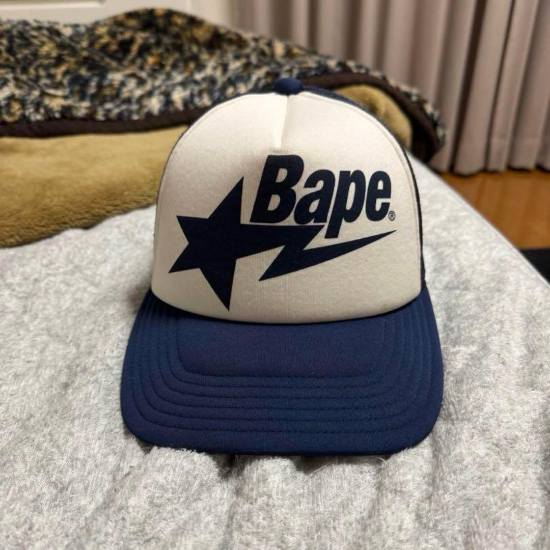 Bape メッシュキャップ ホワイト ネイビーA BATHING APE