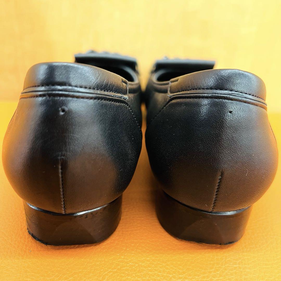 【美品 MIHAMA】パンプス 黒 フラット フリンジ チェーン 晴雨兼用