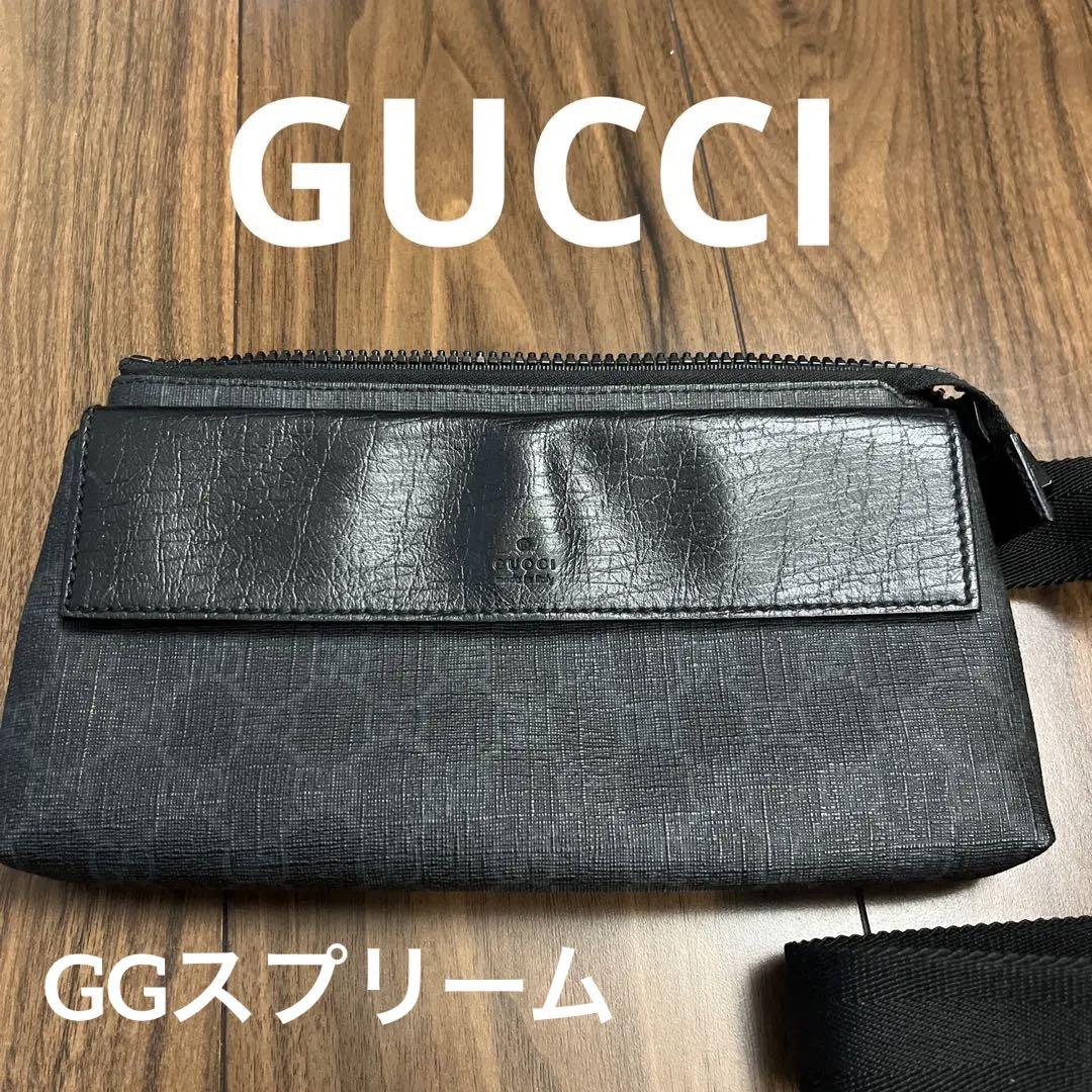 【美品】グッチ　GUCCI ボディバッグ　ウエストポーチ　GG柄　ブラック