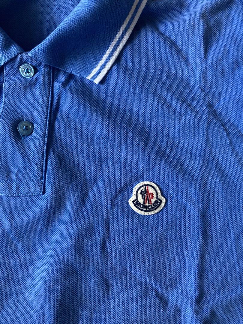 美品 MONCLER モンクレール L 襟ストライプ付きポロシャツ 青