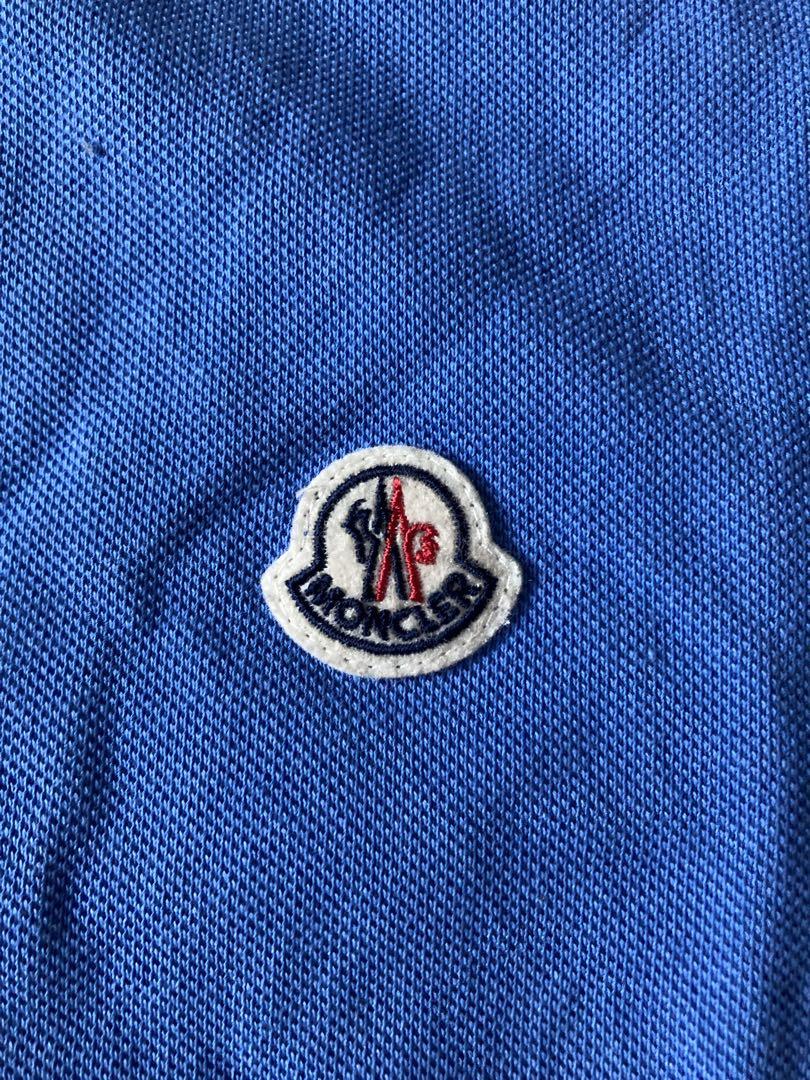 美品 MONCLER モンクレール L 襟ストライプ付きポロシャツ 青