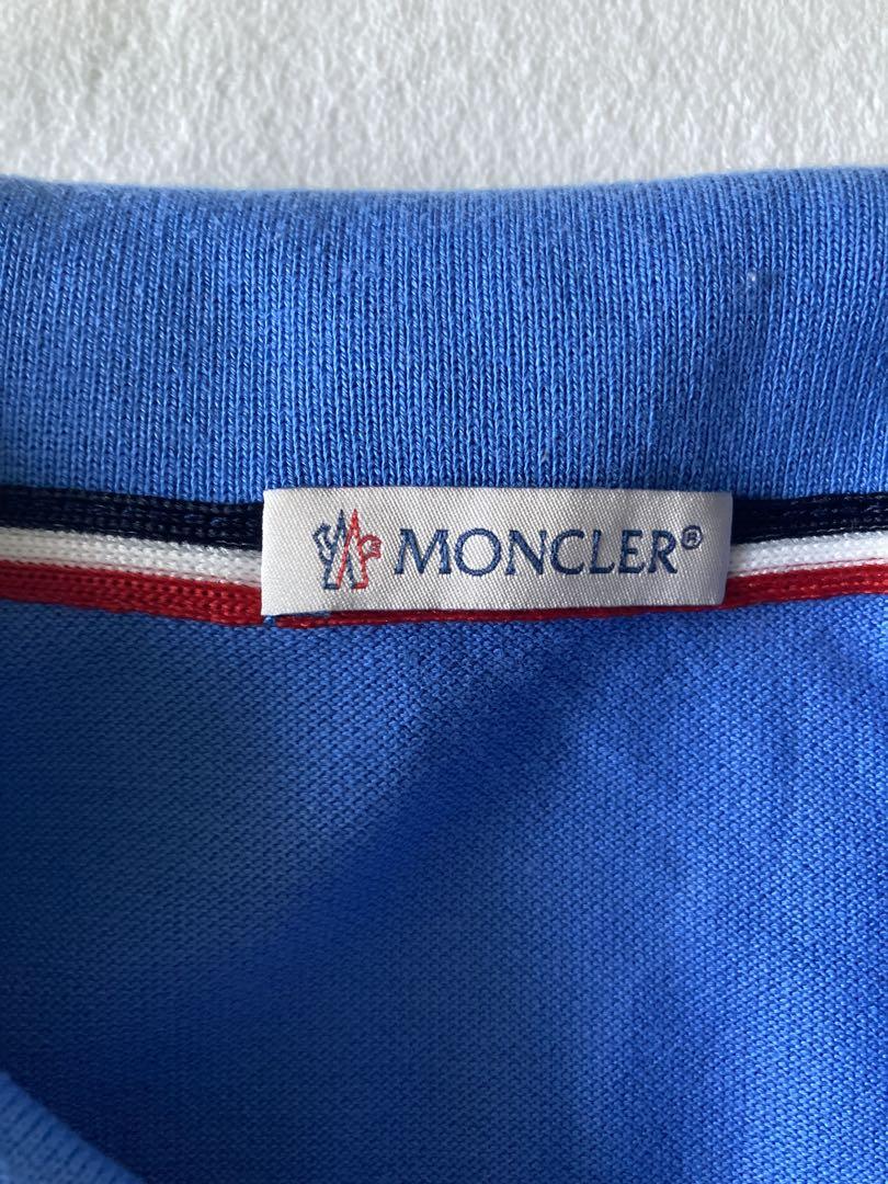 美品 MONCLER モンクレール L 襟ストライプ付きポロシャツ 青