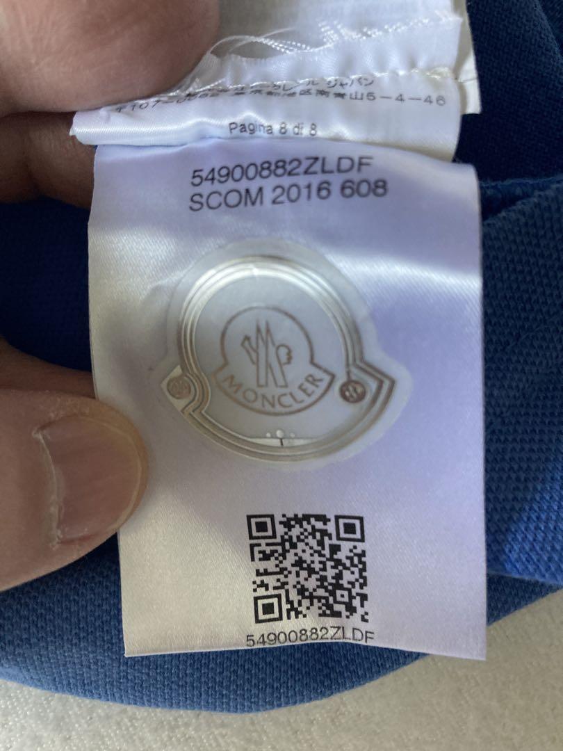 美品 MONCLER モンクレール L 襟ストライプ付きポロシャツ 青