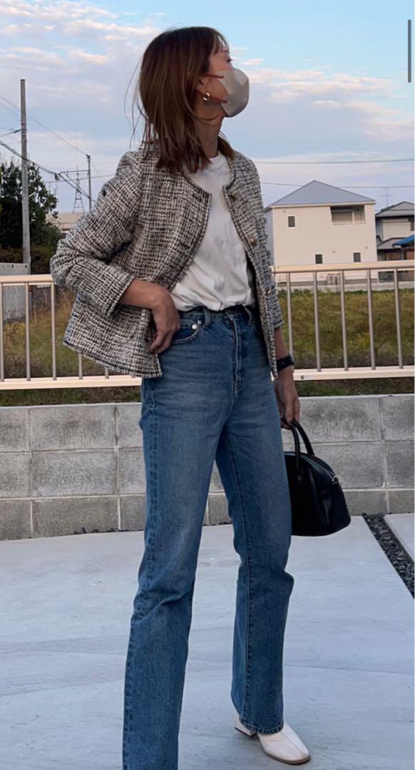 ノーカラー金釦ツイードジャケット