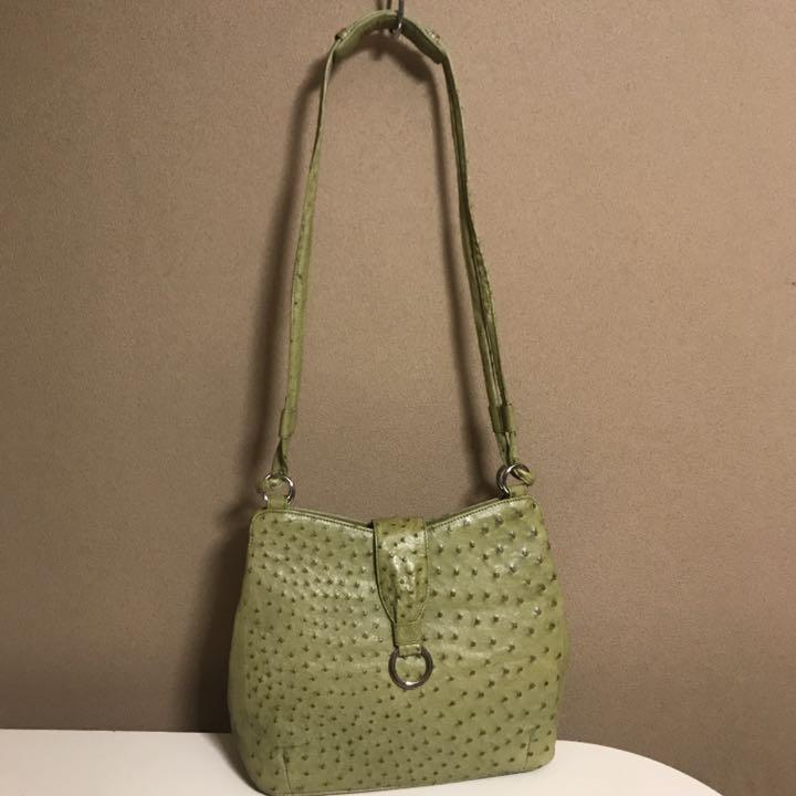 在庫あ特価 美品 本革 駝鳥革 パステルライム ハイカラ オーストリッチ ショルダーバッグ cQES2-m45108746657 新品人気