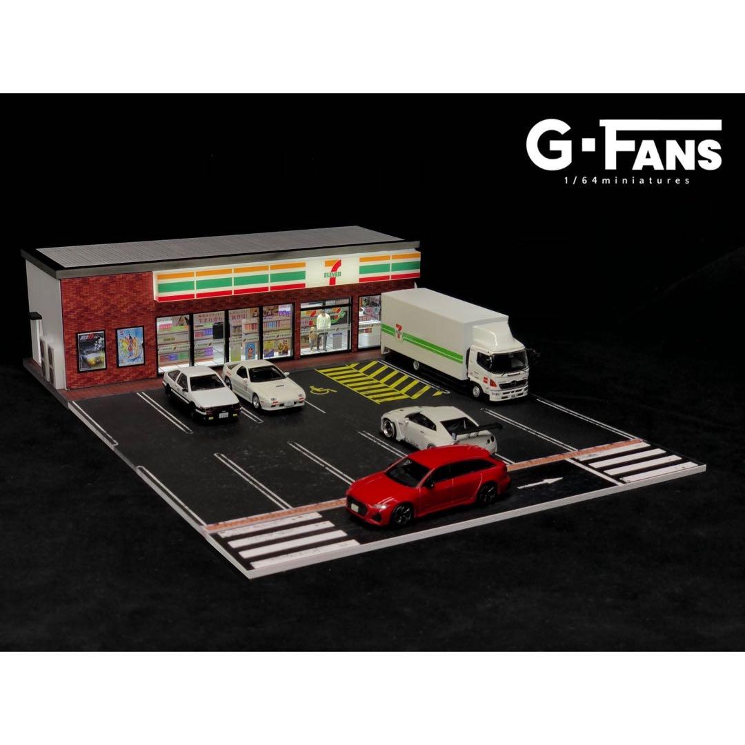 1/64 G-fansコンビニ セブンイレブン ジオラマ 組立式 ガレージ G-FANS 1/64 セブンイレブン コンビニ ジオラマ 点灯 組立式 駐