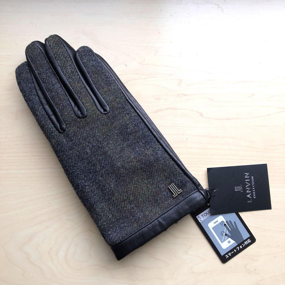 ★新品★ランバンコレクション　メンズ　レザー手袋　ツイード　スマホ対応　日本製