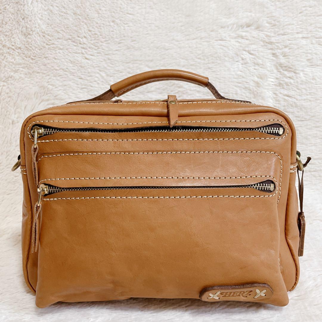 美品 HERZ ヘルツ 多機能 2way ショルダーバッグ オールレザー 本革