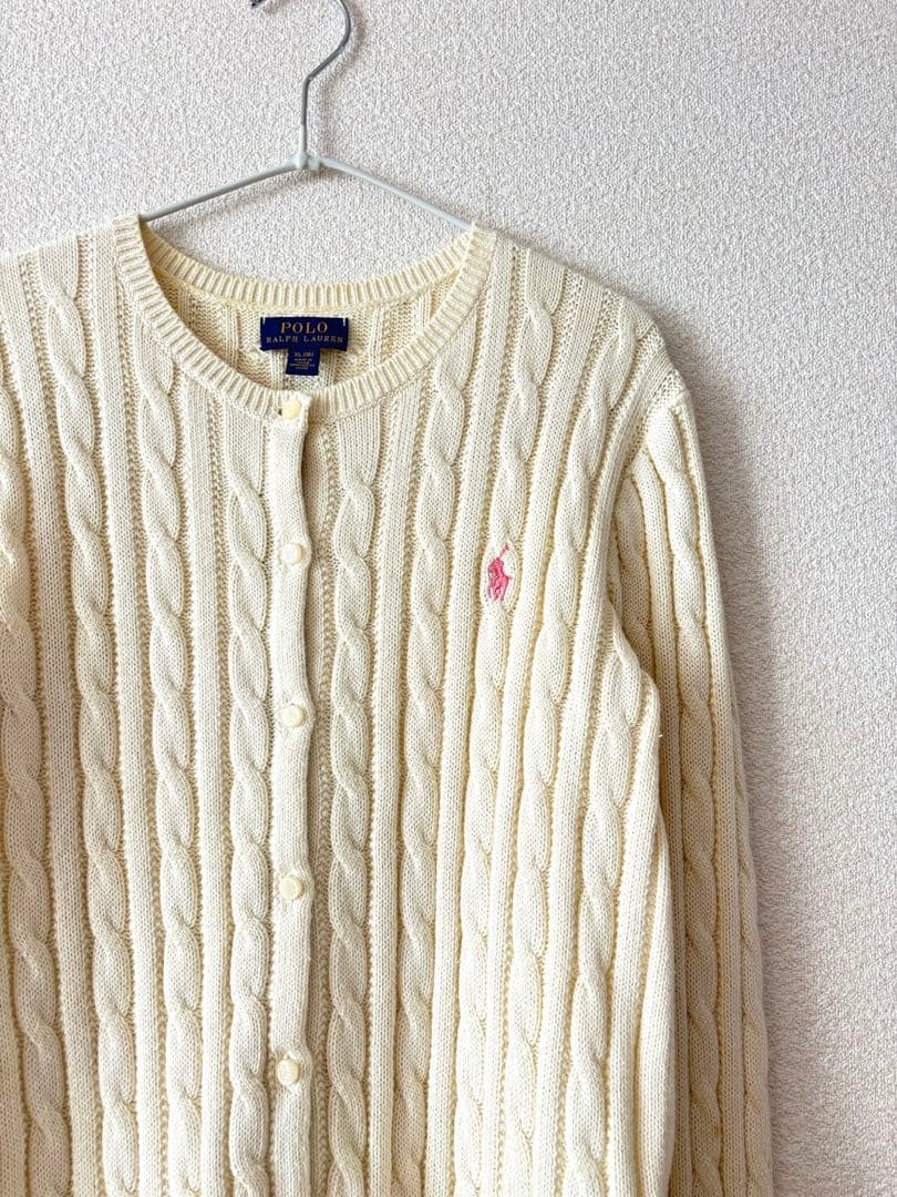 美品 ラルフローレン ペプラム ケーブル カーディガン ホワイト 160 美品 ラルフローレン ペプラム ケーブル カーディガン ホワイト 160