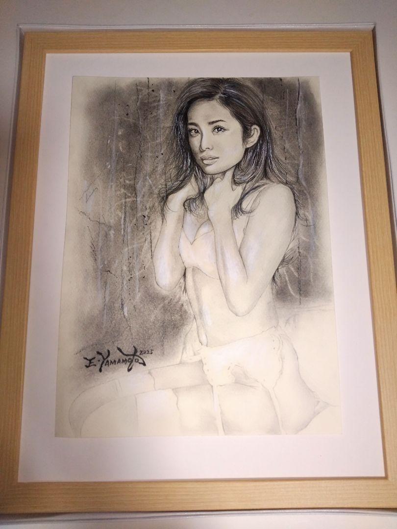 裸婦、美人画、絵画4号、寝室、W、山本英二、真作、肉筆、新品