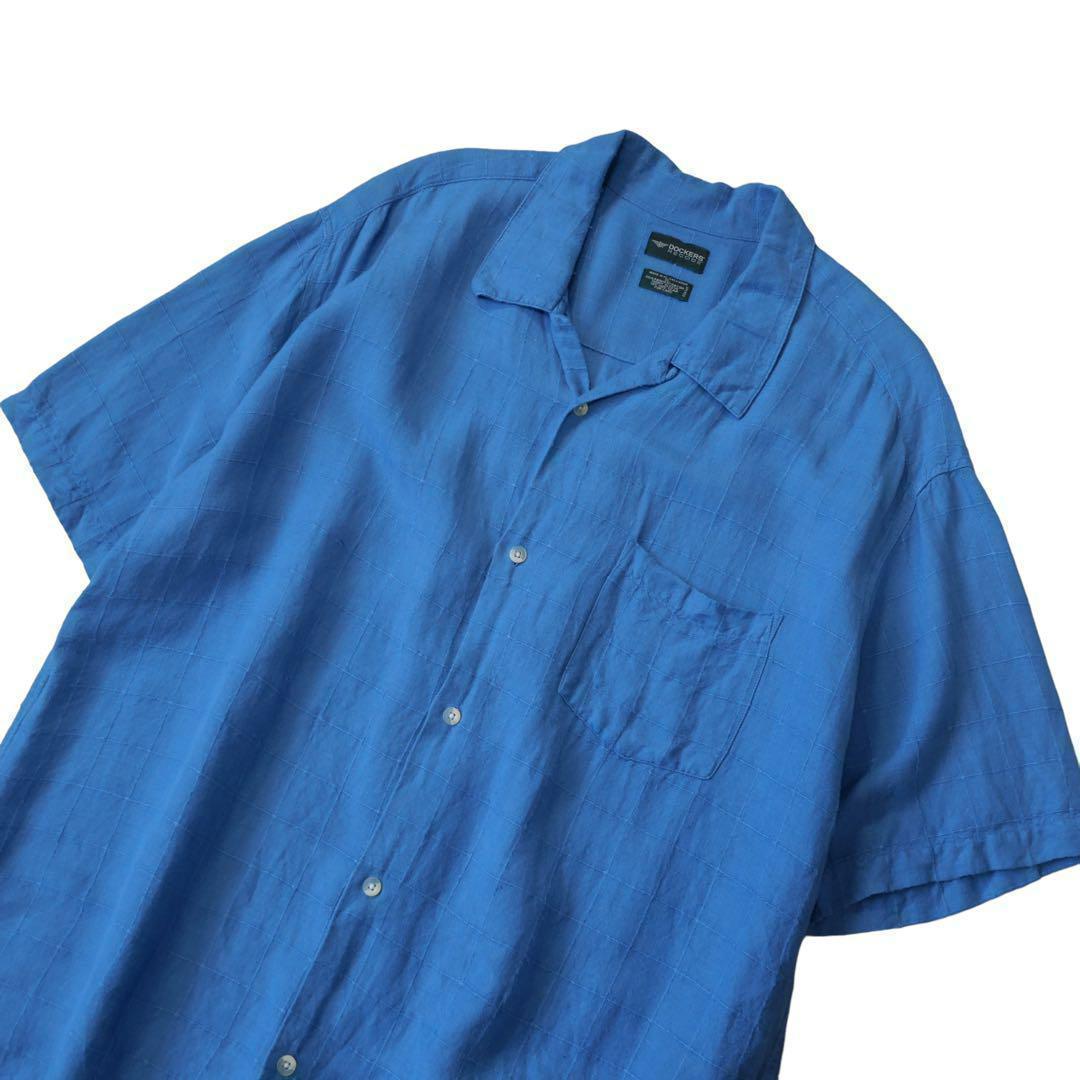 90s DOCKERS RECODE リネンレーヨン ブルーオープンカラーシャツ