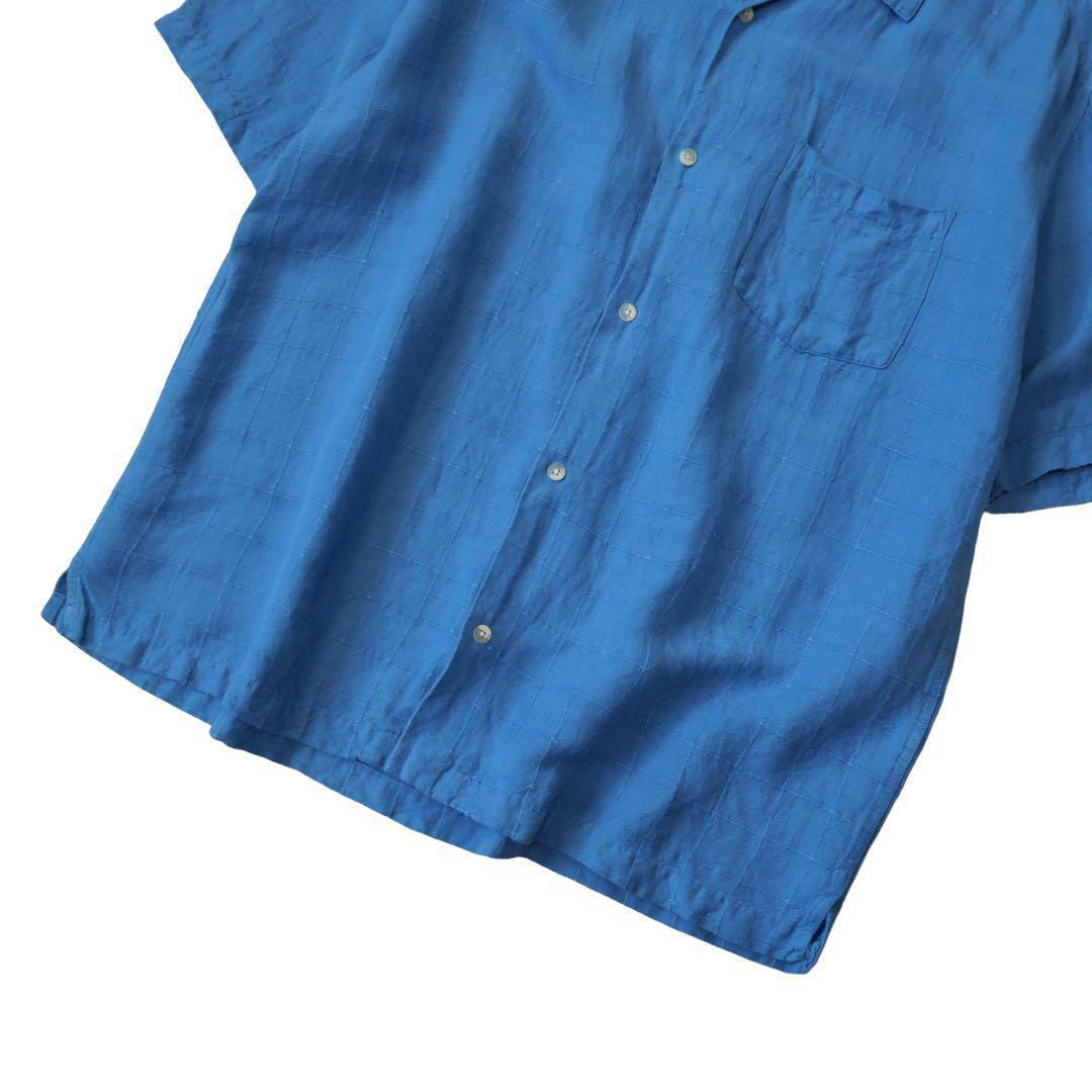 90s DOCKERS RECODE リネンレーヨン ブルーオープンカラーシャツ