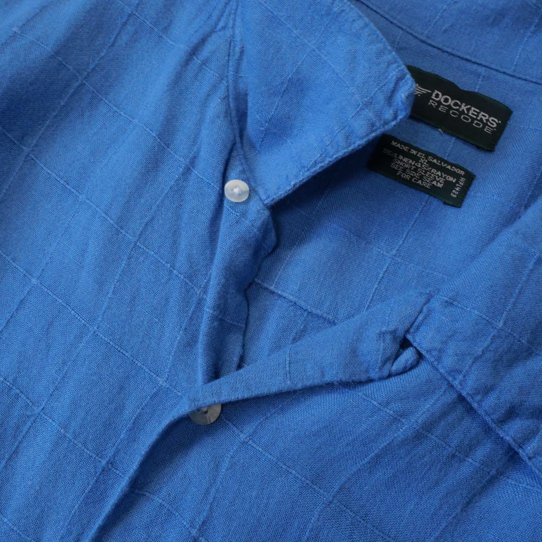 90s DOCKERS RECODE リネンレーヨン ブルーオープンカラーシャツ