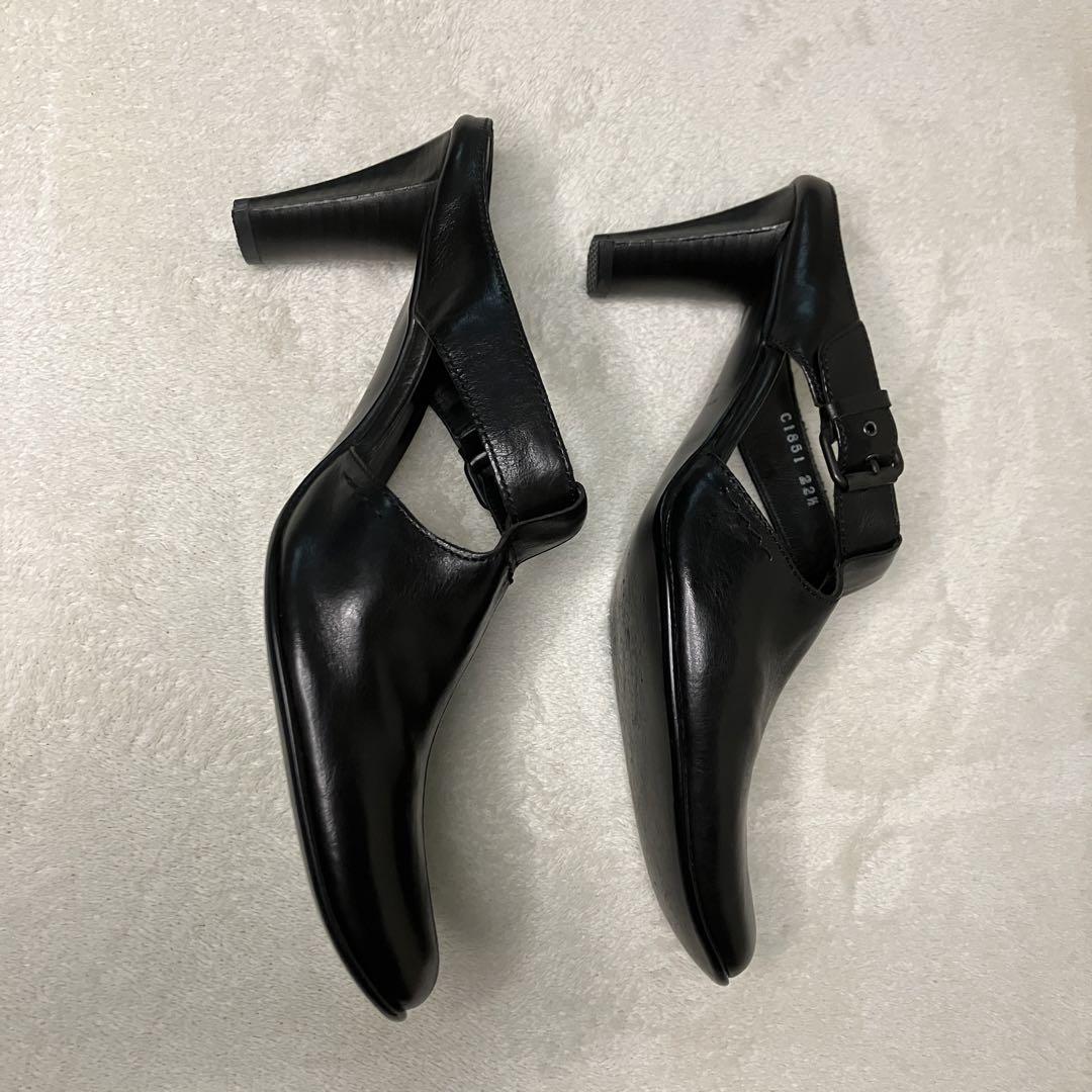 ラボキゴシワークス エミコカミシマ レザー パンプス 黒 22.5cm 極美品